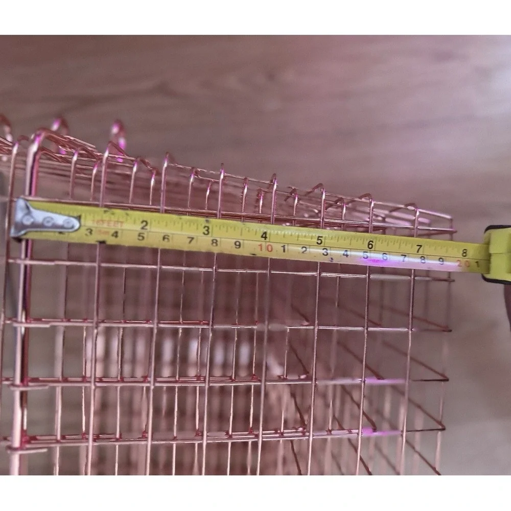 3 Pack Rose Gold Wire Storage Basket Bin Metal Container Handle Shelf Organizer
